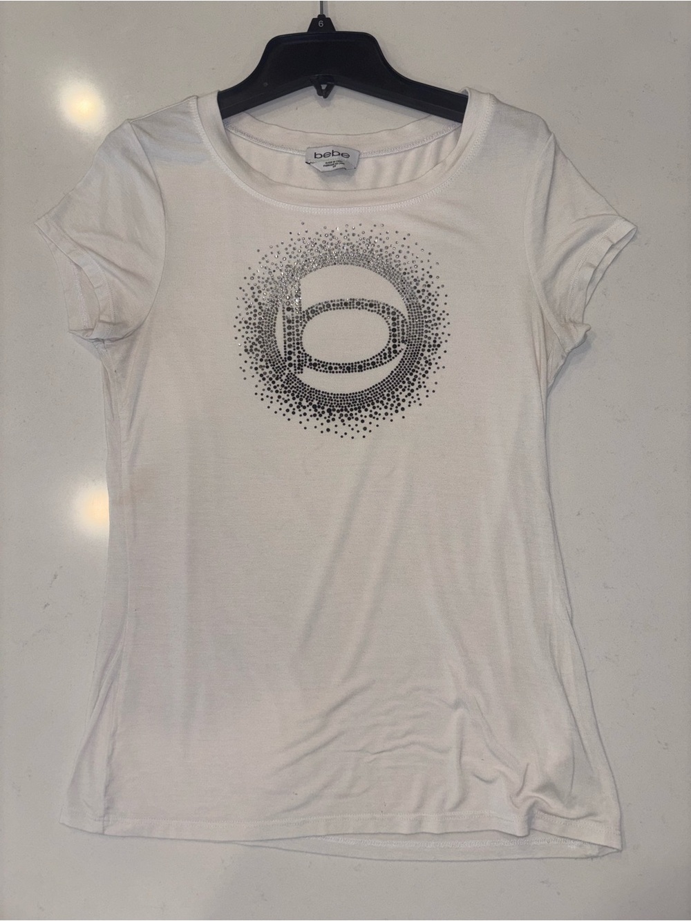 bebe White Short Sleeve Logo Dot Tee